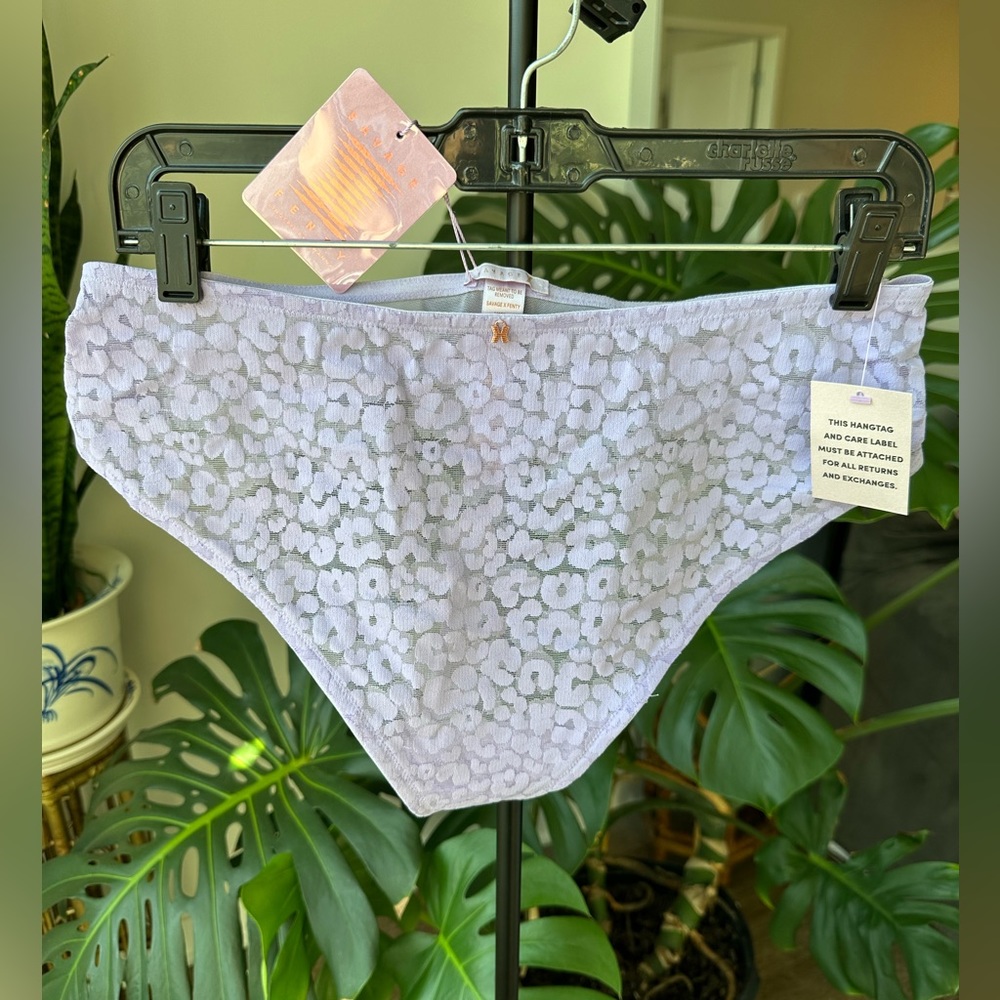 NWT Leopard Lace High-Waist Thong with X Charm in Purple Lavender, size 1X